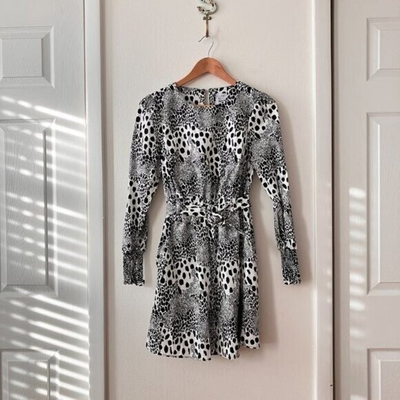 Karen Walker Anita Leopard Print Dress in Black - Picture 2 of 8